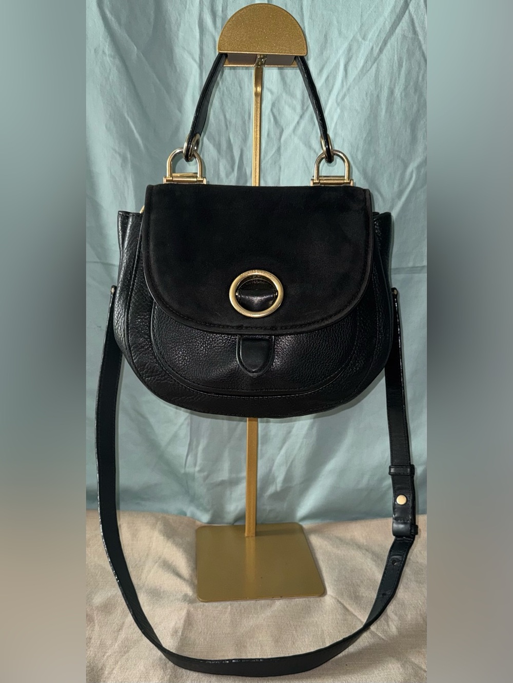 MICHAEL Michael Kors Black Leather Crossbody Saddle Bag with Gold Tone Hardware